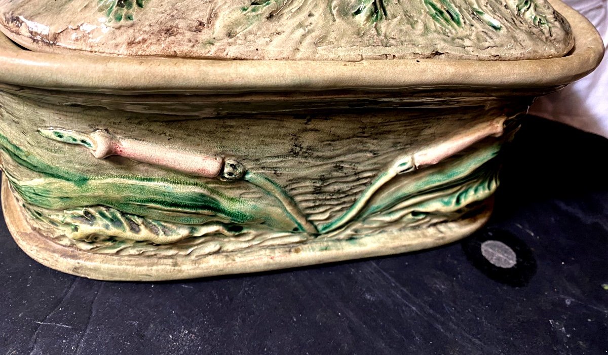 Rare Beautiful Fish Terrine Manufacture De Malicorne 19th Century, With Richly Ornamented Red Mullet-photo-1