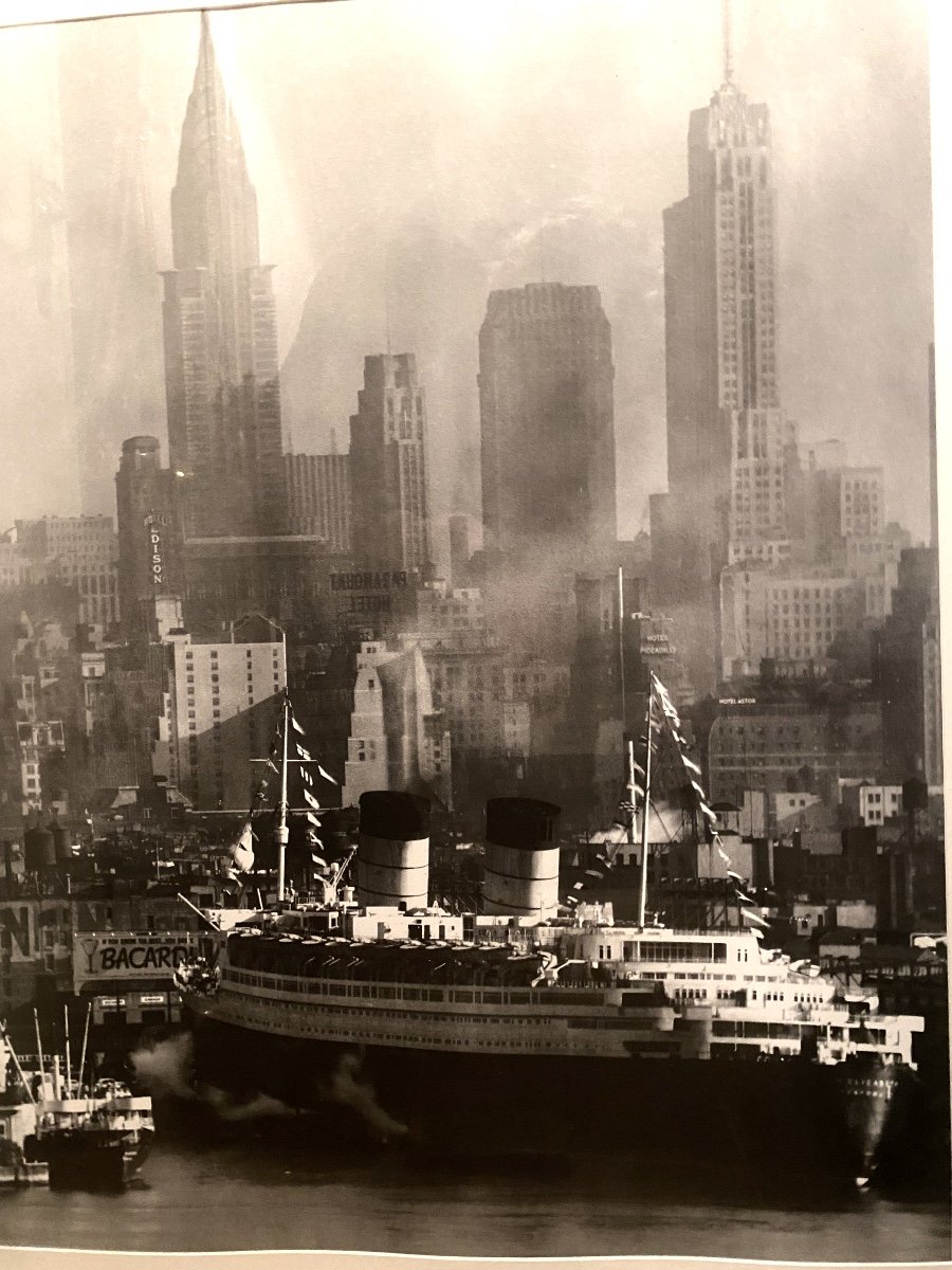 Grand Tirage Photo Agrandi Du Quenn Elisabeth Dans Le Port De New-York , Par Andréas Feininger -photo-2