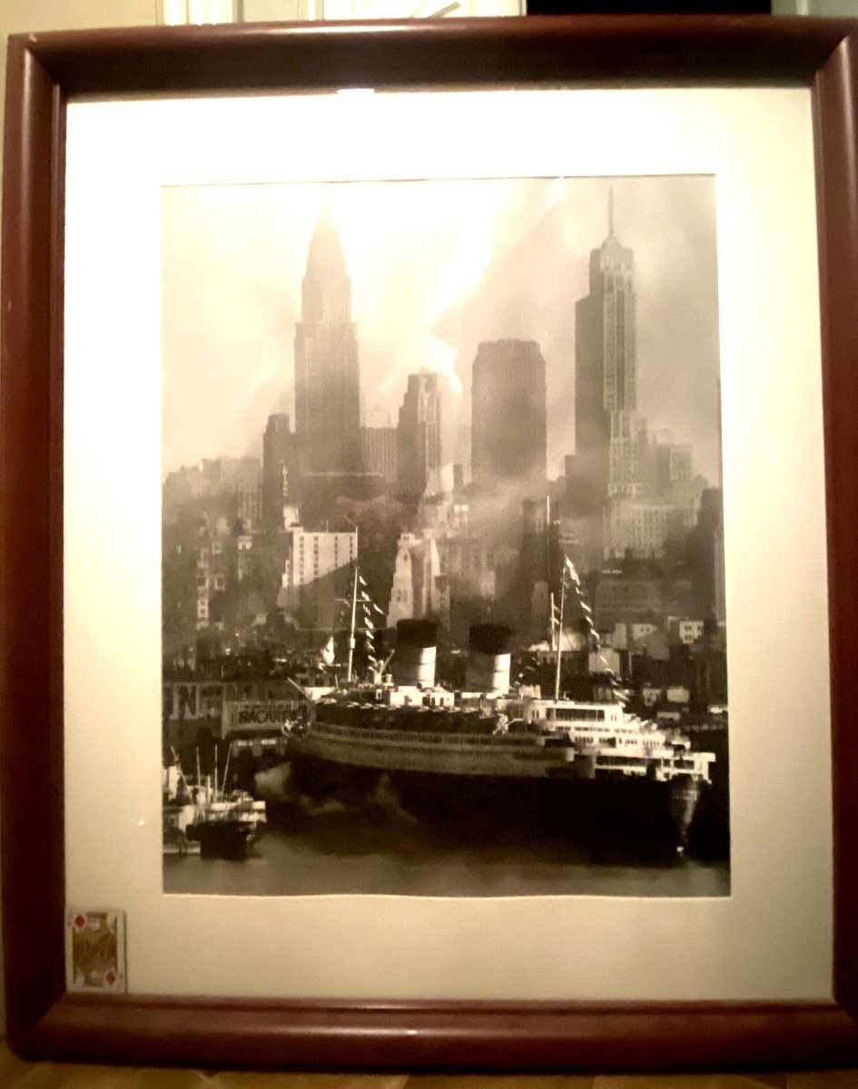 Grand Tirage Photo Agrandi Du Quenn Elisabeth Dans Le Port De New-York , Par Andréas Feininger -photo-2