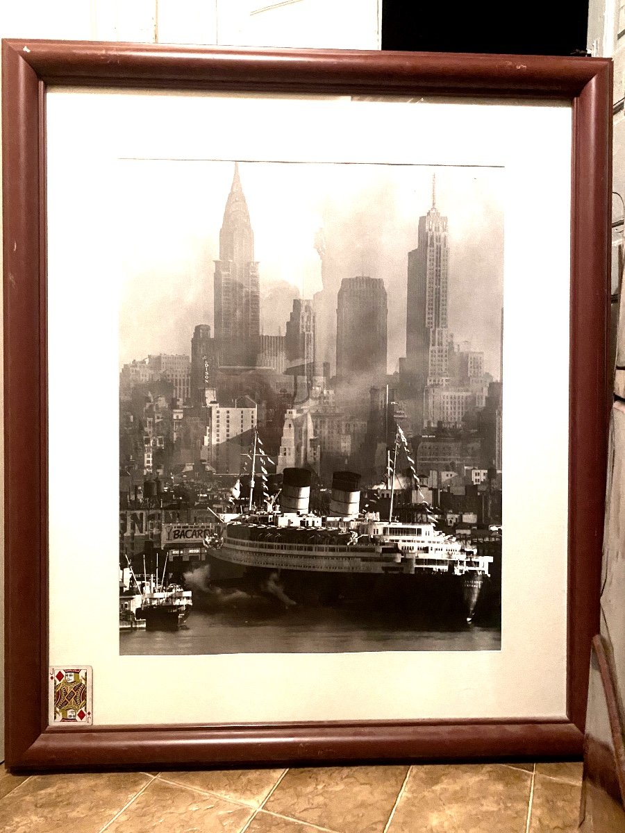 Grand Tirage Photo Agrandi Du Quenn Elisabeth Dans Le Port De New-York , Par Andréas Feininger 