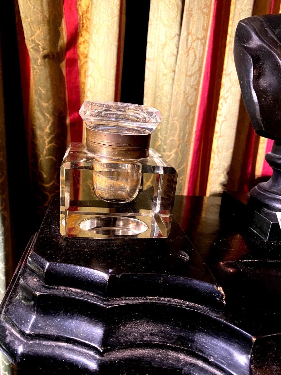 Rare Beautiful Giant Napoleon III Inkwell And Its Two Square Crystal Bottles And Bust Of Pericles-photo-3