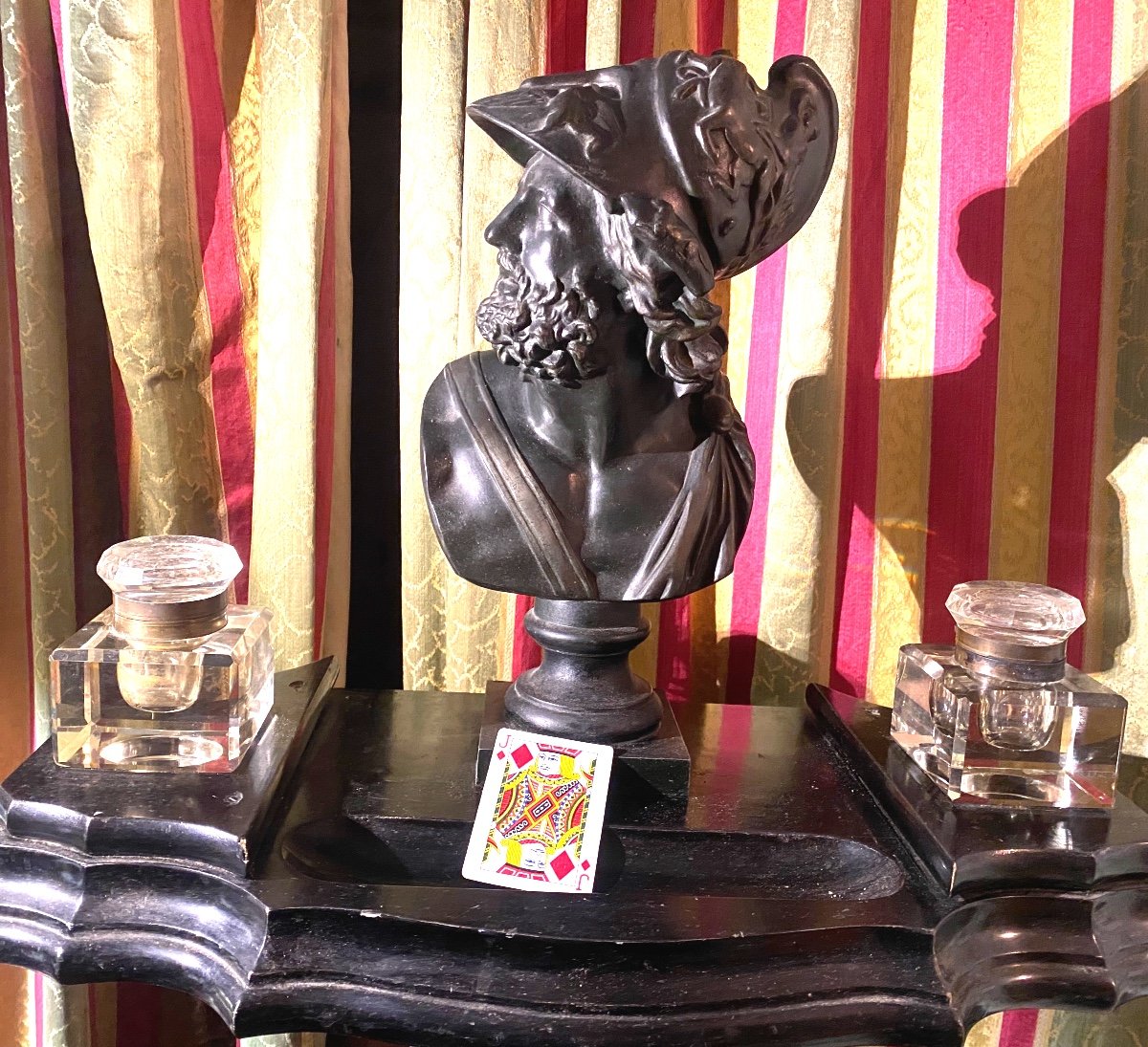 Rare Beautiful Giant Napoleon III Inkwell And Its Two Square Crystal Bottles And Bust Of Pericles-photo-5