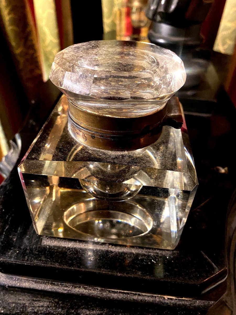 Rare Beautiful Giant Napoleon III Inkwell And Its Two Square Crystal Bottles And Bust Of Pericles-photo-6