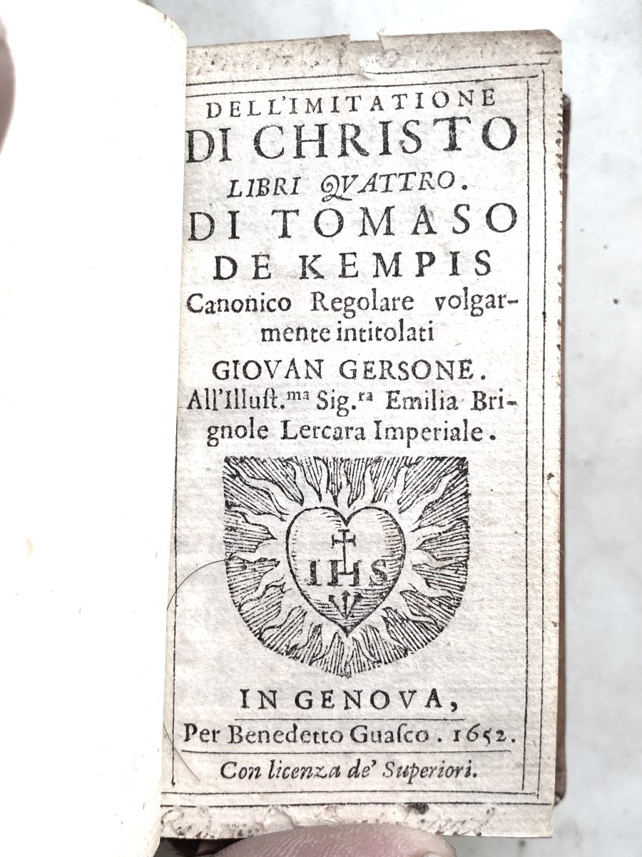 Book 17th Miniature: "de l'Imitatione Di Christo " Libri Quatteo De Kempis". In Génova .1652-photo-3