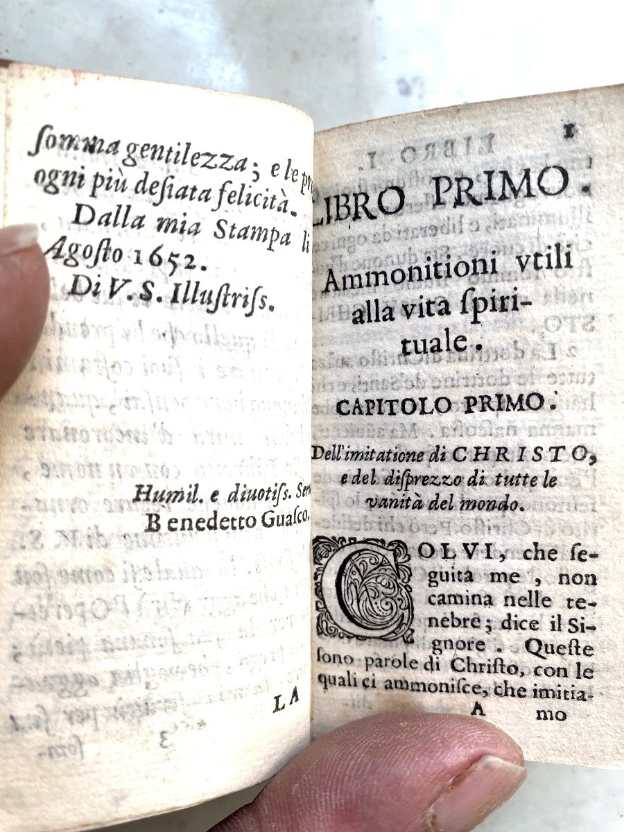 Livre 17 ème Miniature: "de l'Imitatione Di Christo " Libri Quatteo De Kempis". In Génova .1652-photo-3