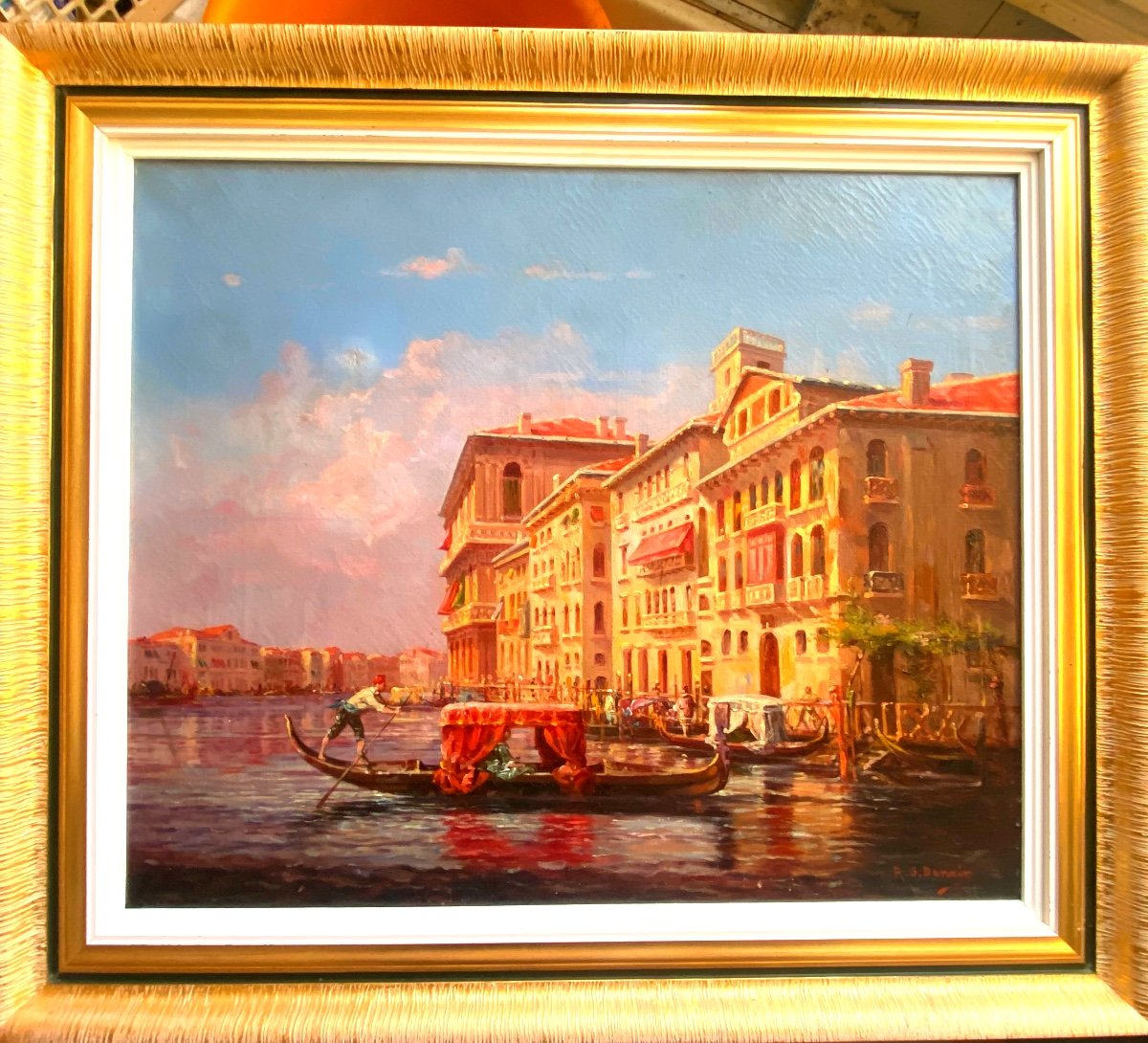 Grande Toile  :"vue Du Grand Canal à Venise" Huile Sur Toile Encadrée Du 19èm, Sig. R.G  Denair