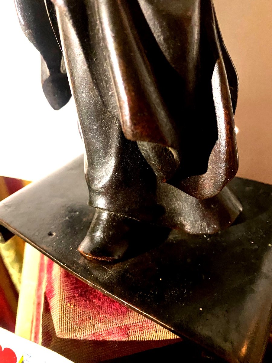 Rare Bronze "the Bodhidharma" Early 18th Century Chinese Standing Wrapped In His Monk's Habit-photo-4