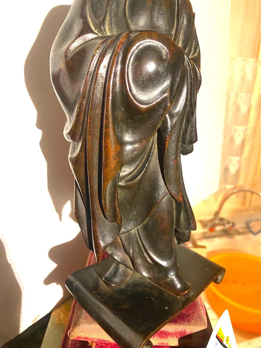 Rare Bronze "the Bodhidharma" Early 18th Century Chinese Standing Wrapped In His Monk's Habit-photo-3