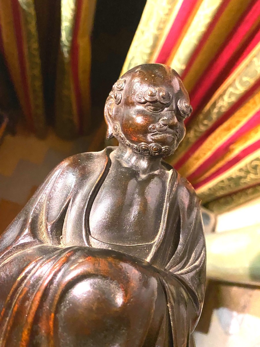 Rare Bronze "the Bodhidharma" Early 18th Century Chinese Standing Wrapped In His Monk's Habit-photo-7