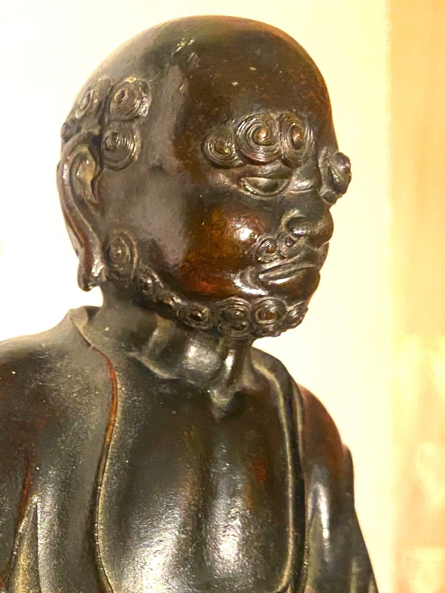 Rare Bronze "the Bodhidharma" Early 18th Century Chinese Standing Wrapped In His Monk's Habit-photo-8