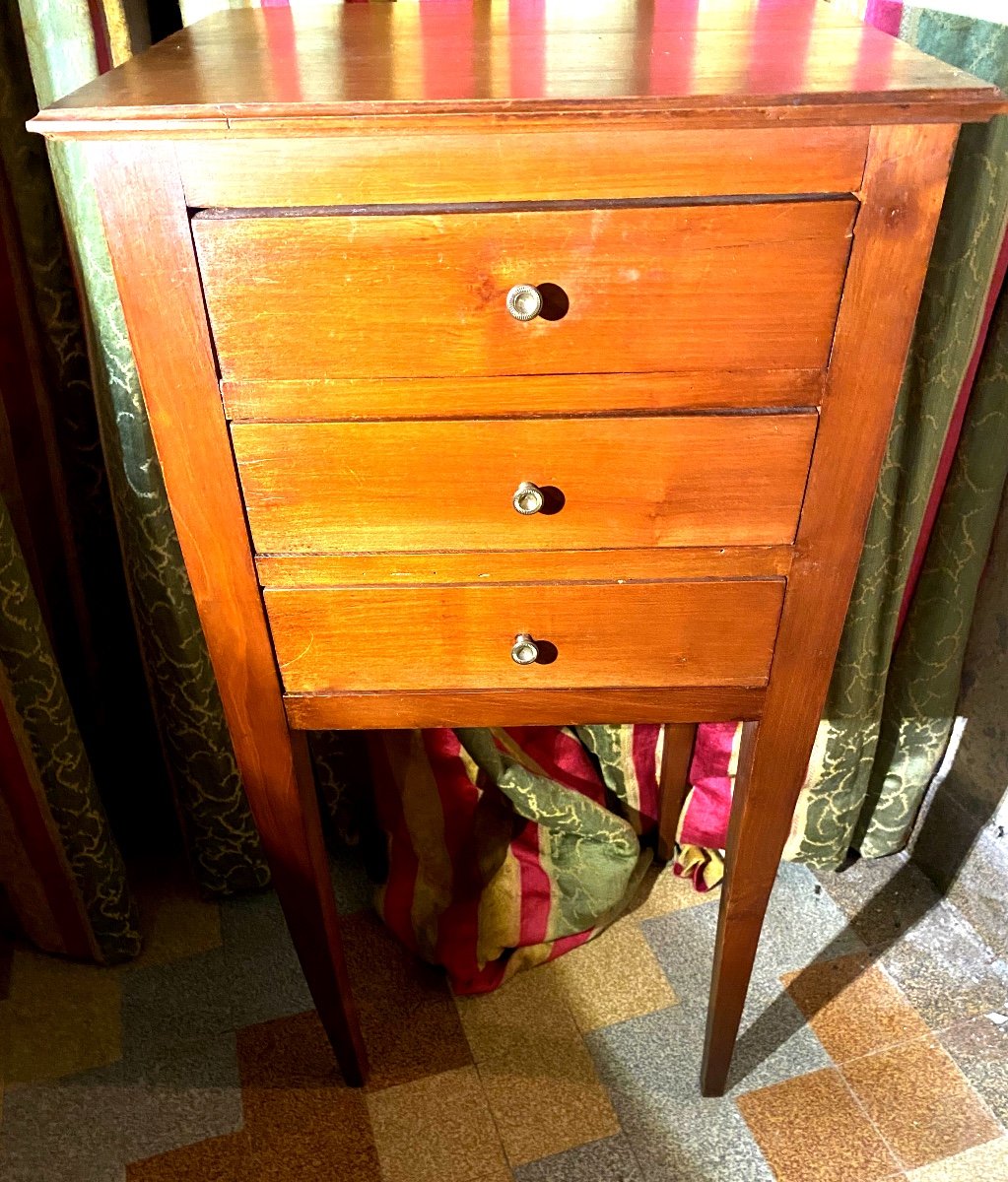 Simple And Elegant Three-drawer Chiffoniere, Sheathed Legs, In Solid Cherry Wood, Directoire Period-photo-4