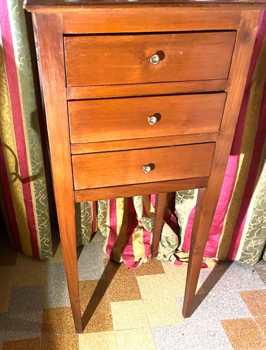 Simple And Elegant Three-drawer Chiffoniere, Sheathed Legs, In Solid Cherry Wood, Directoire Period-photo-4