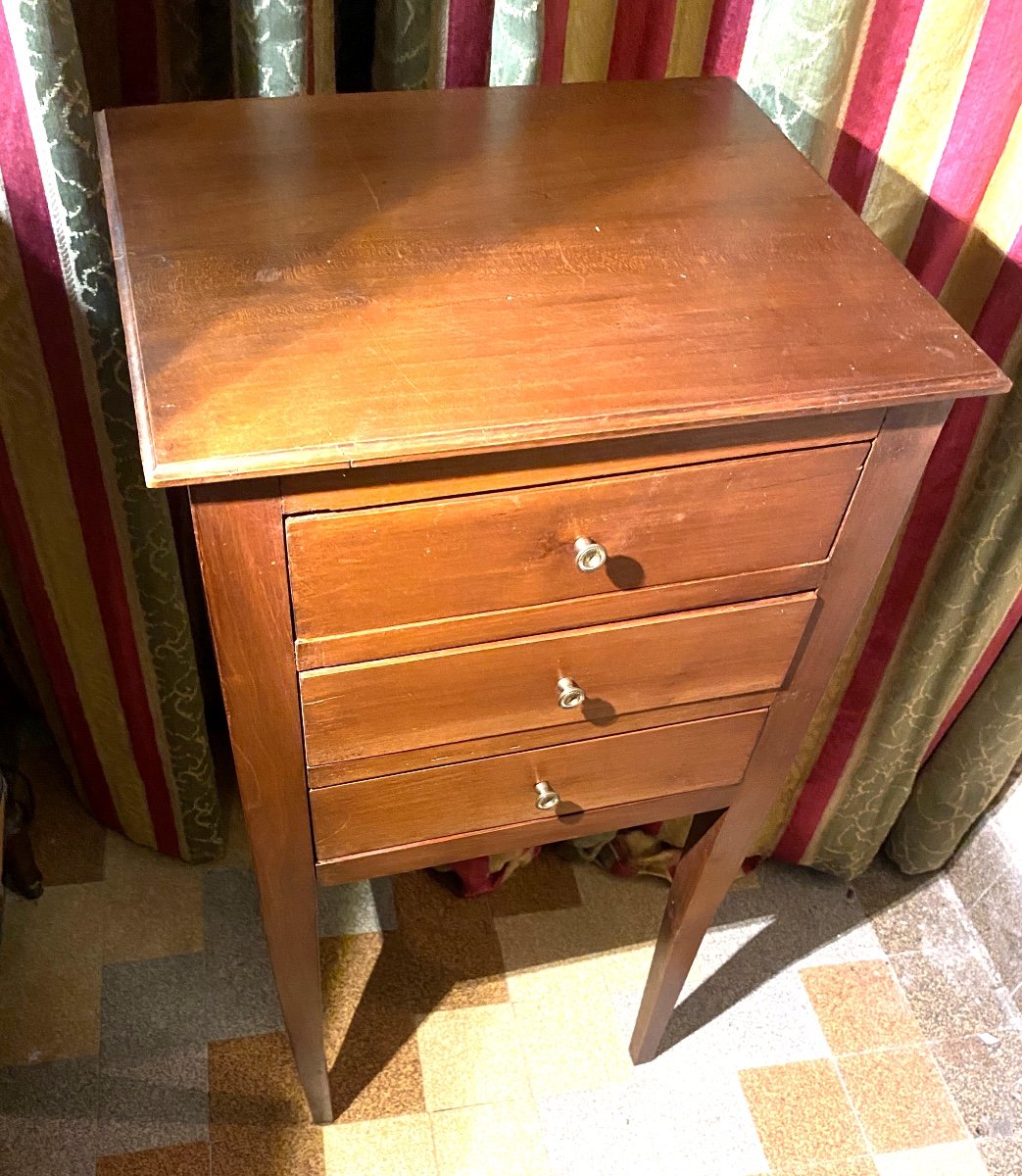 Simple And Elegant Three-drawer Chiffoniere, Sheathed Legs, In Solid Cherry Wood, Directoire Period-photo-5