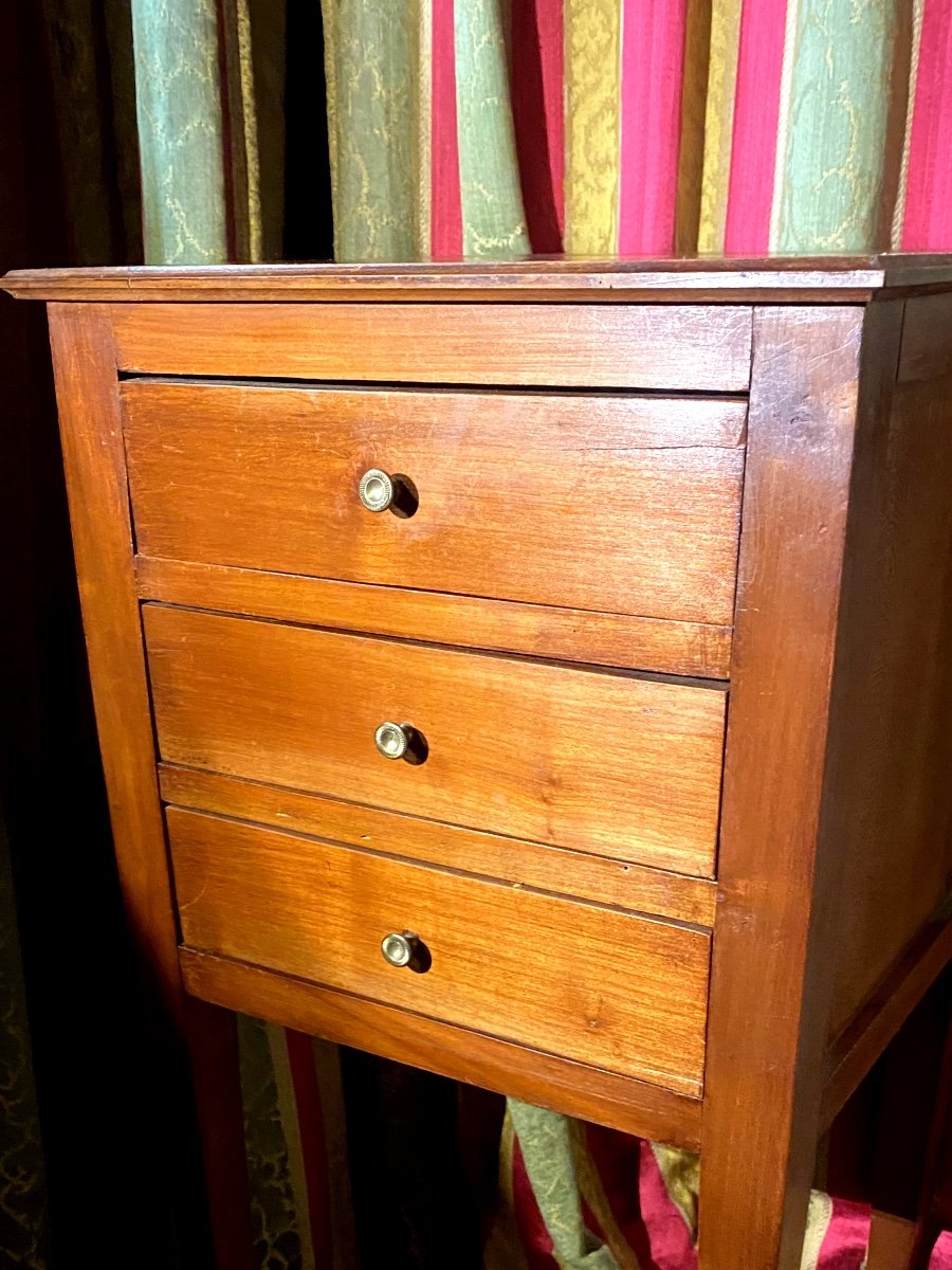 Simple And Elegant Three-drawer Chiffoniere, Sheathed Legs, In Solid Cherry Wood, Directoire Period-photo-6