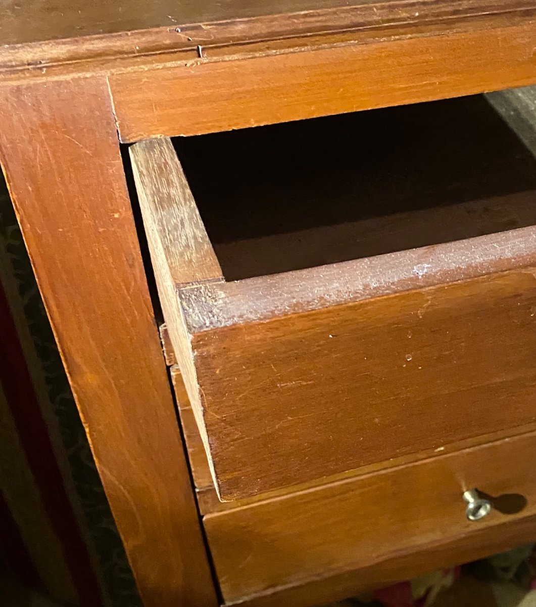 Simple And Elegant Three-drawer Chiffoniere, Sheathed Legs, In Solid Cherry Wood, Directoire Period-photo-7