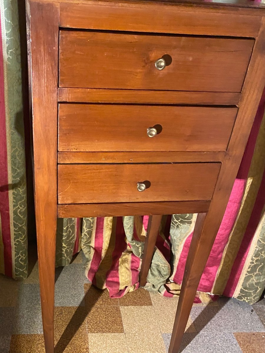 Simple And Elegant Three-drawer Chiffoniere, Sheathed Legs, In Solid Cherry Wood, Directoire Period-photo-8