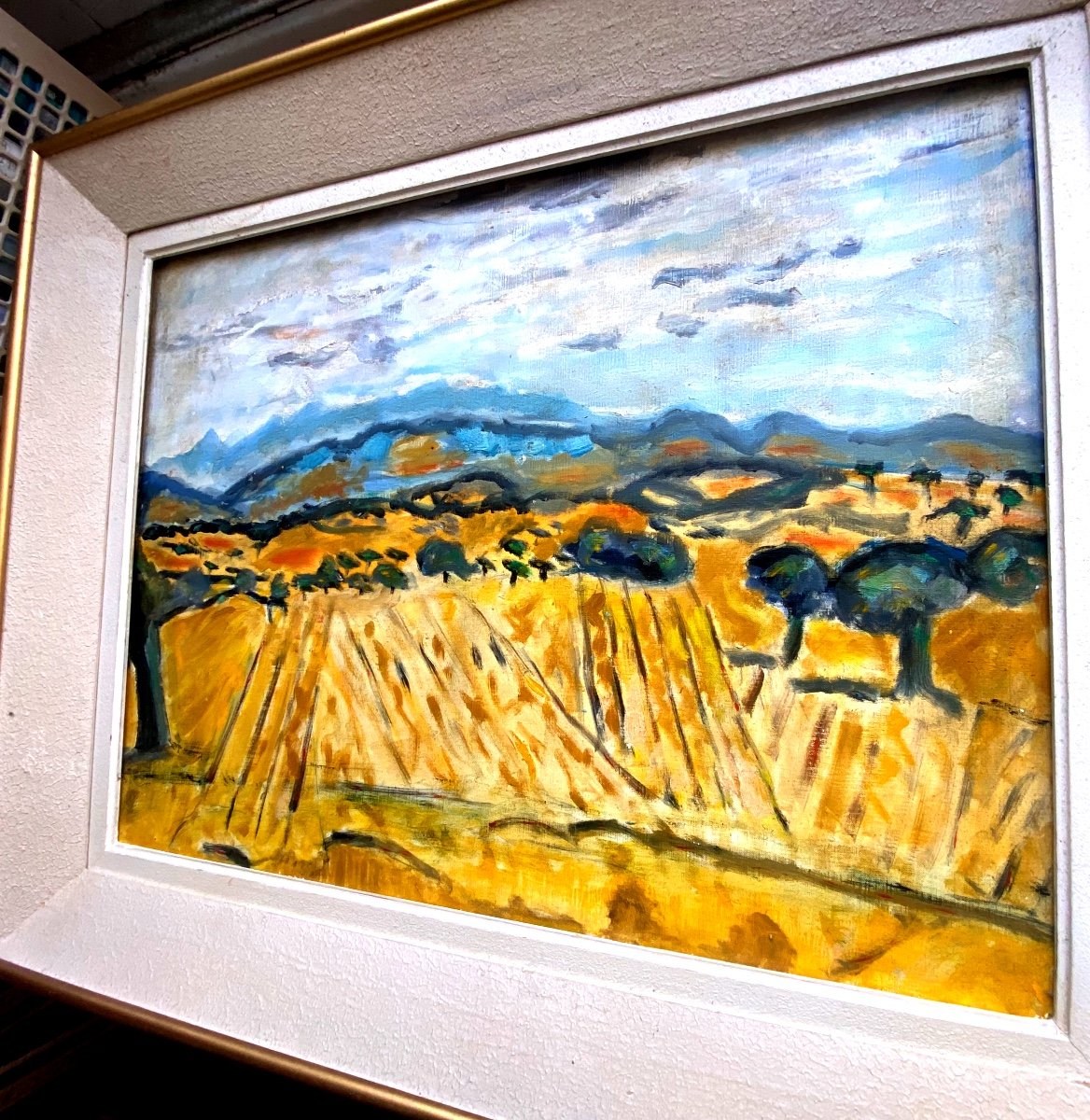 Large Provencal Landscape Les Dentelles, Oil On Canvas From The Mid 20th Century By Franklin Roudybush-photo-1