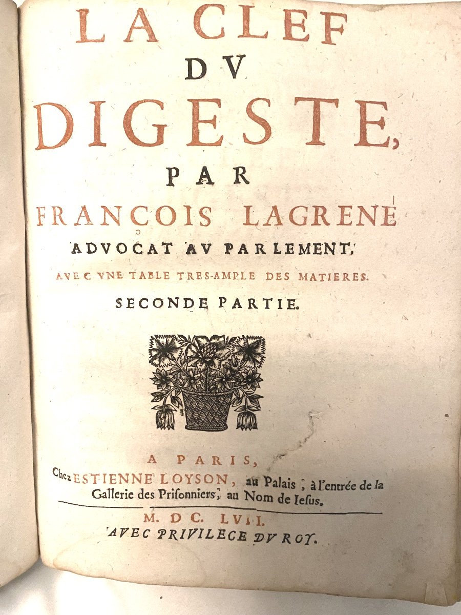 Vellum Book From 1657 In Paris “the Key To The Digest” By François Lagrene In Three Parts-photo-4