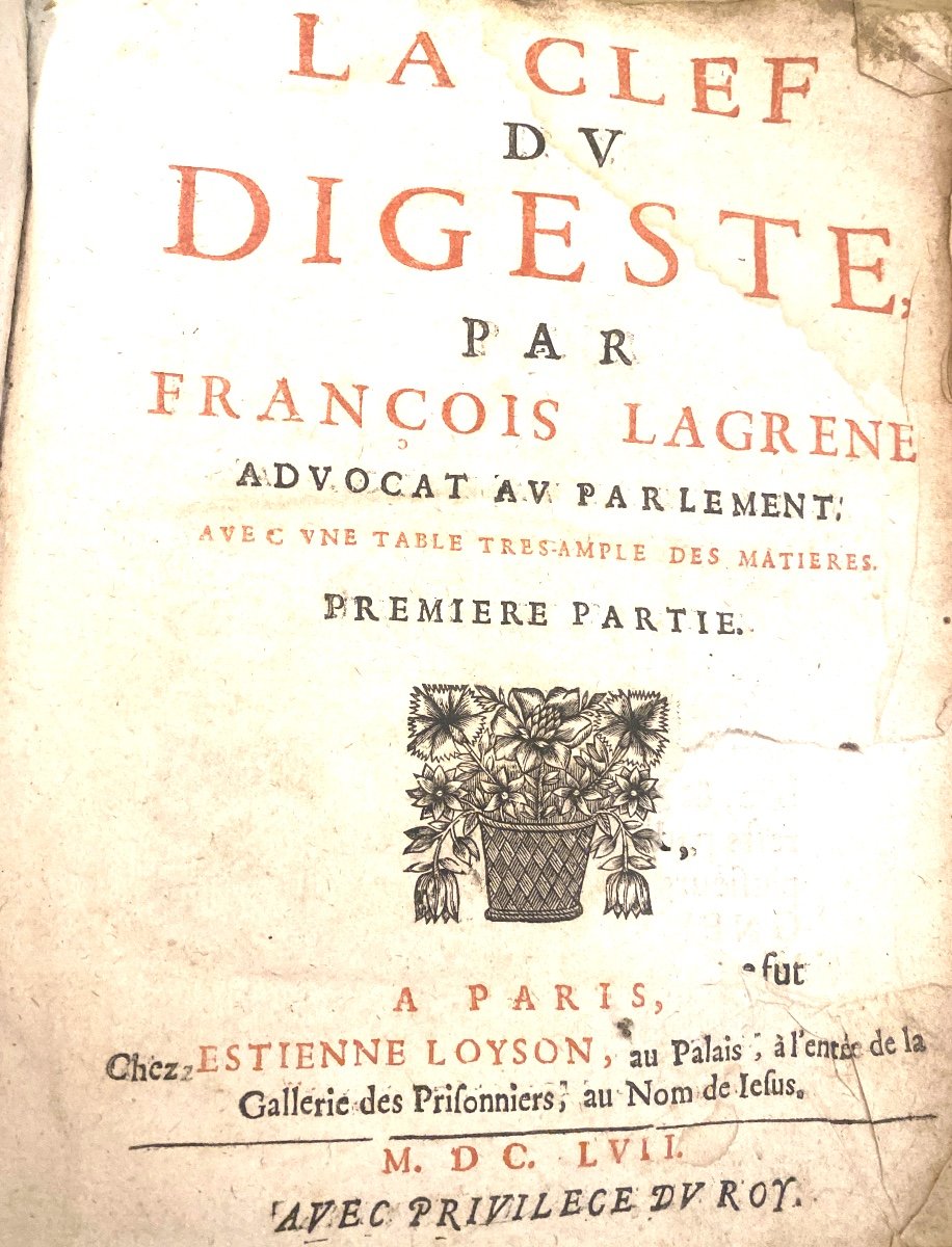 Vellum Book From 1657 In Paris “the Key To The Digest” By François Lagrene In Three Parts-photo-3