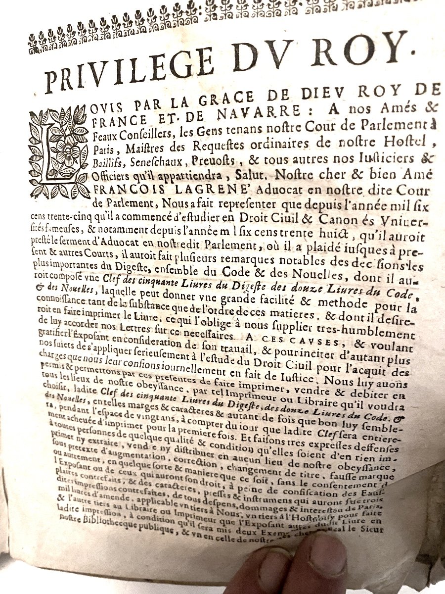 Vellum Book From 1657 In Paris “the Key To The Digest” By François Lagrene In Three Parts-photo-6