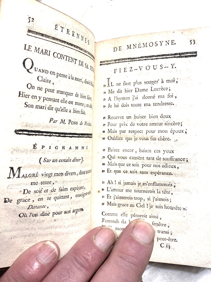 "new Year's Gifts From Mnemosyne, Or Collection Of Epigrams And Tales In Verse" 1788 .paris, Maroquin Rg.-photo-6