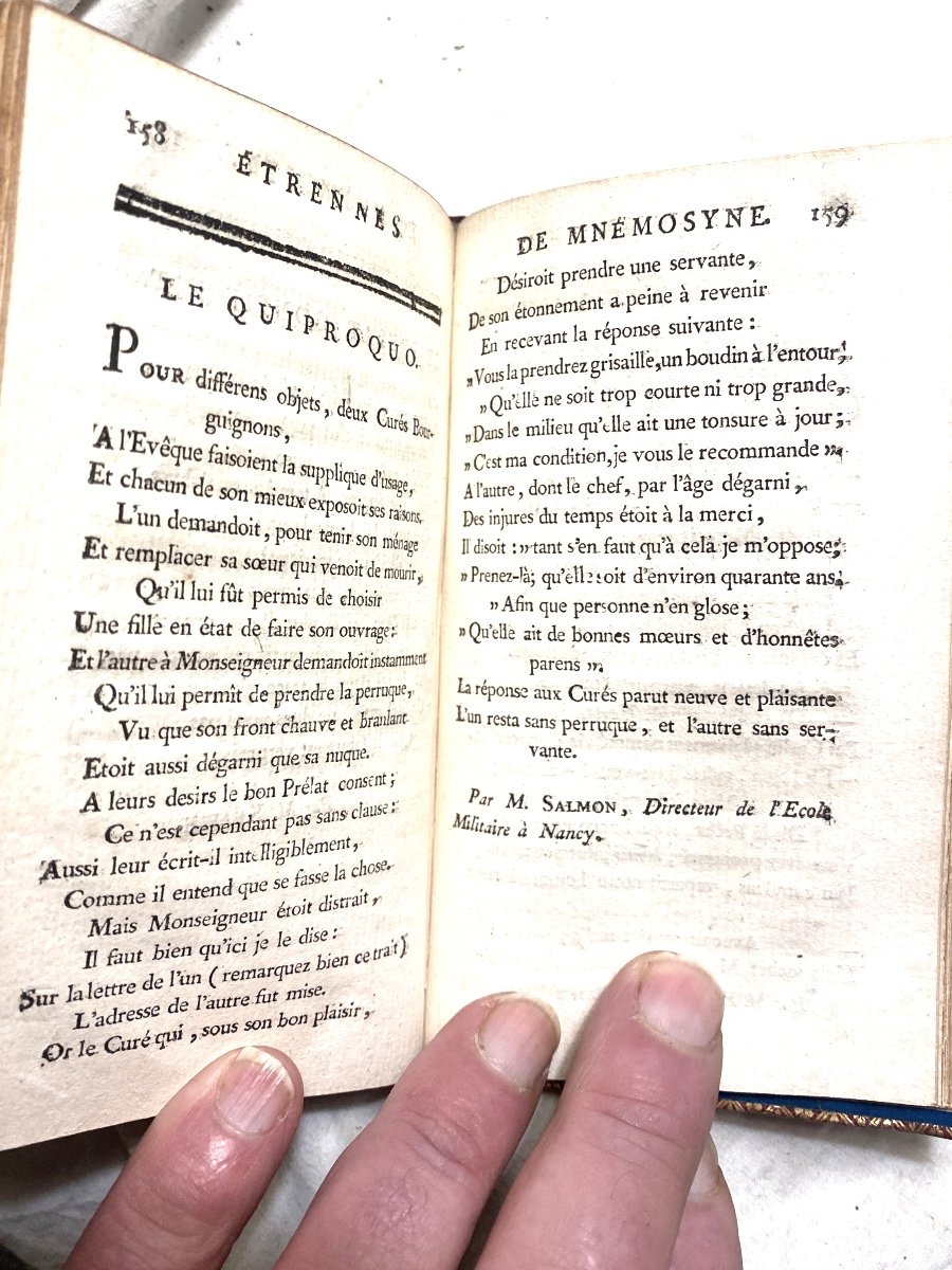 "Etrennes de Mnémosyne, ou Recueil d'Epigrammes et de Contes en Vers" 1788 .Paris, Maroquin Rg.-photo-7