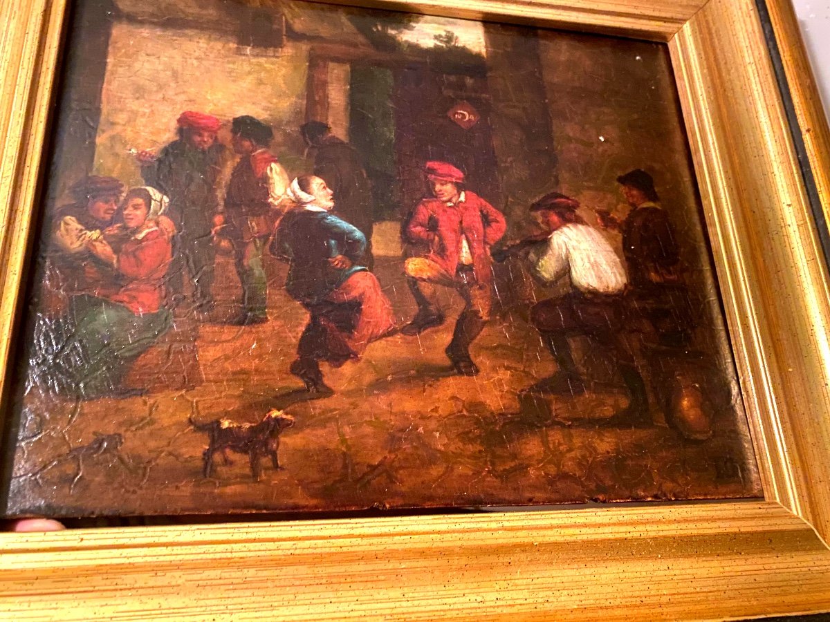  Flemish School. Enca, End Of The 17th Century "the Village Dance In A Tavern" H./wood.-photo-1