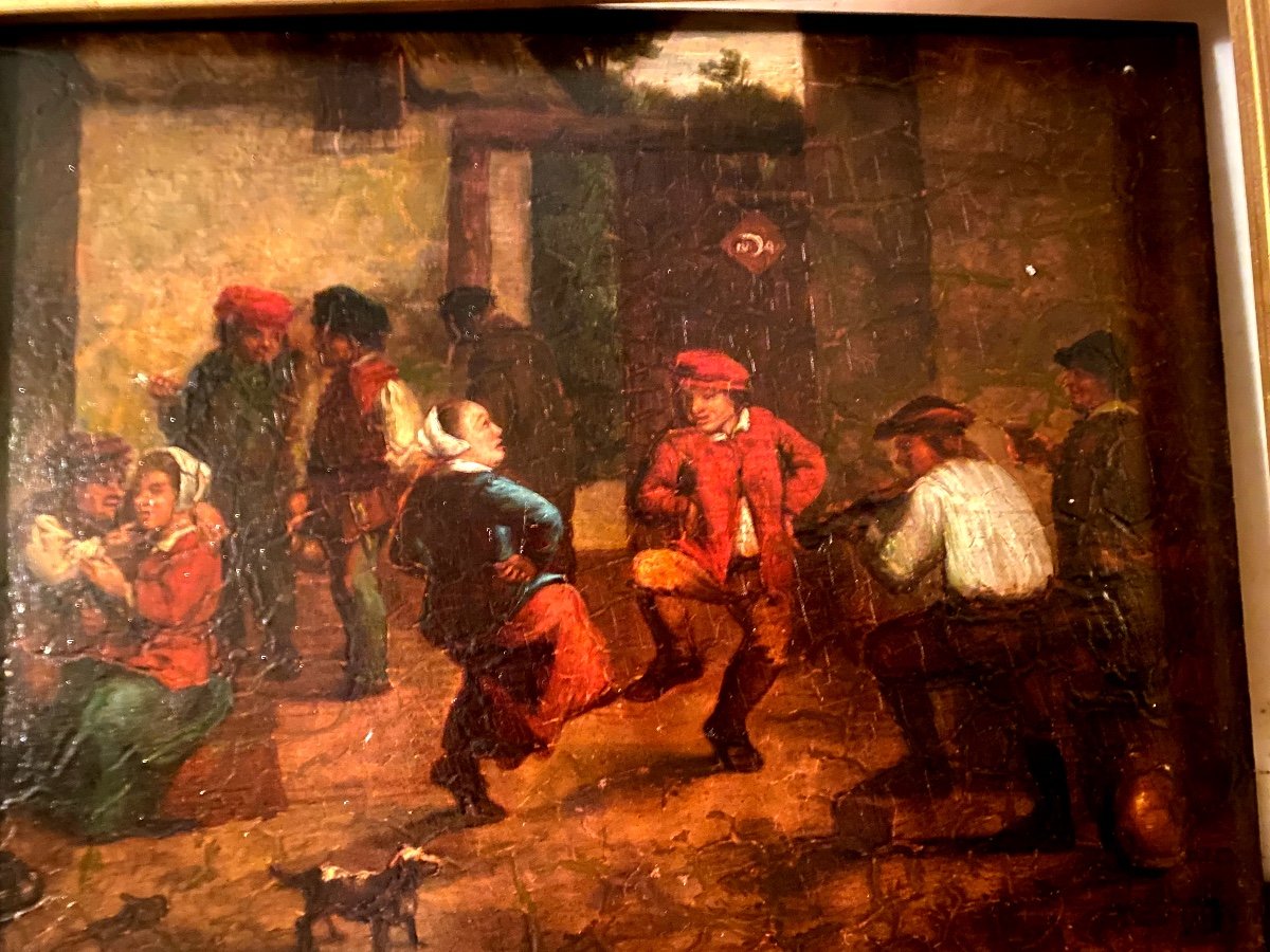  Flemish School. Enca, End Of The 17th Century "the Village Dance In A Tavern" H./wood.-photo-8