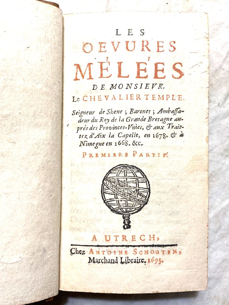 Large 17th Century Volume, In 12 A Utreh 1693; "the Mixed Works Of Monsieur Le Chevaliertemple"-photo-3