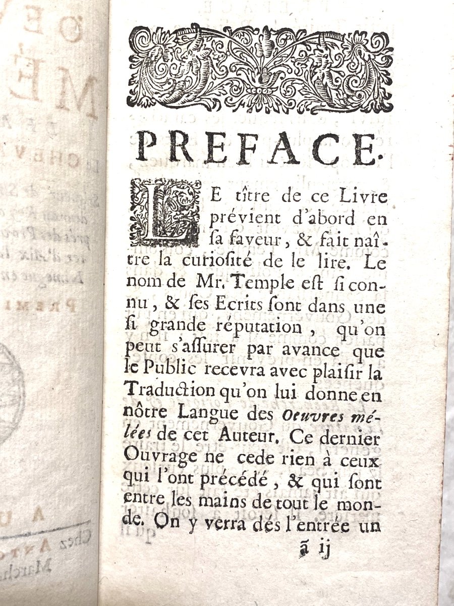 Large 17th Century Volume, In 12 A Utreh 1693; "the Mixed Works Of Monsieur Le Chevaliertemple"-photo-1