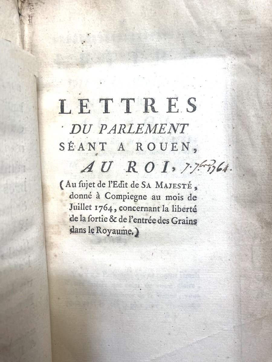 Rare Ensemble De Nombreuses Pièces Réunies En Un Vol.in8 ,sur Le Commerce Du Blé De 1754 à 1769-photo-3