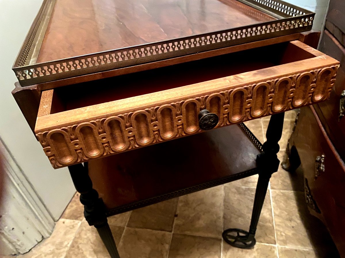 Elegant Napoleon III Style Serving Table, Two Trays, One With Gallery Drawer-photo-2