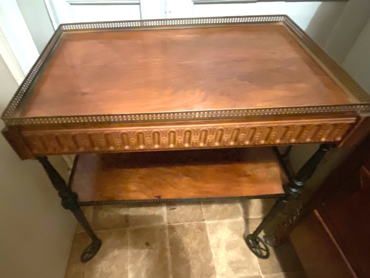 Elegant Napoleon III Style Serving Table, Two Trays, One With Gallery Drawer-photo-4