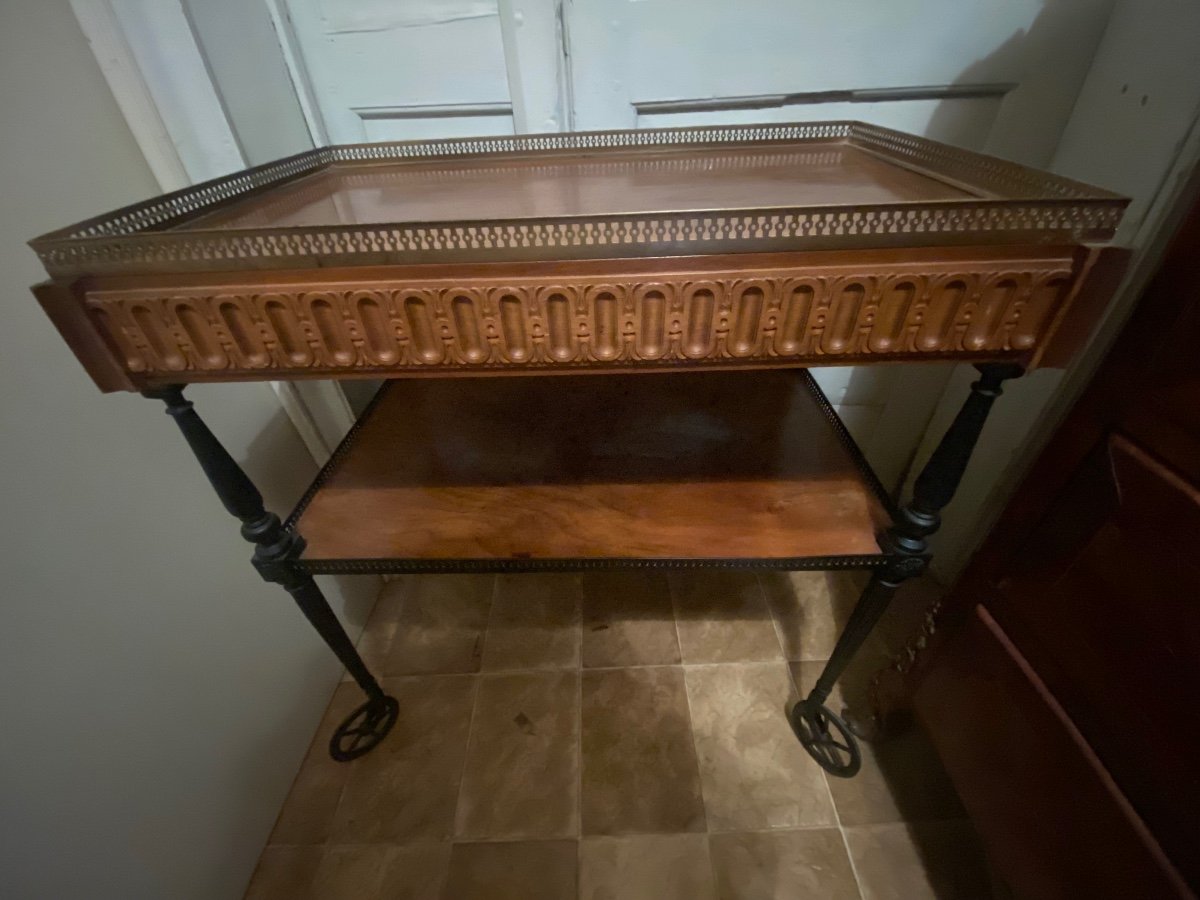 Elegant Napoleon III Style Serving Table, Two Trays, One With Gallery Drawer-photo-7