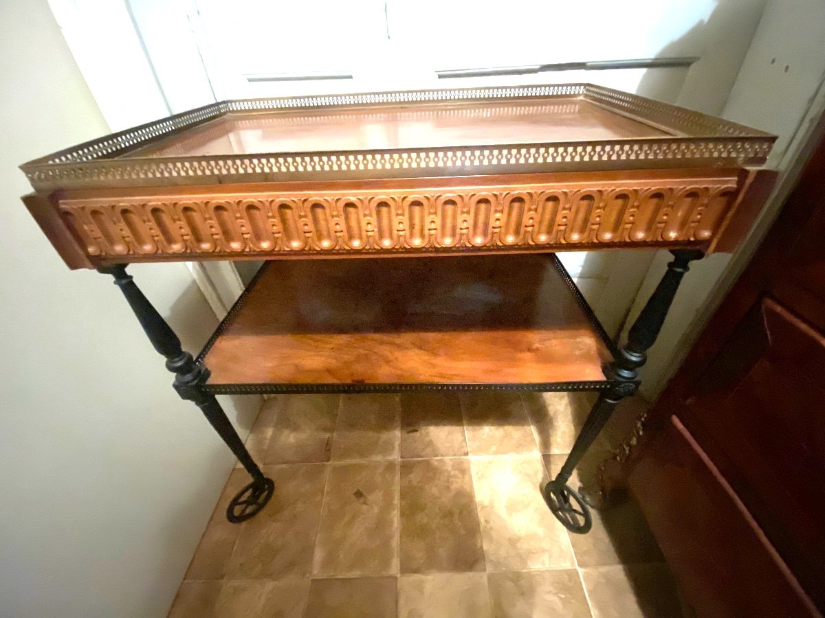 Elegant Napoleon III Style Serving Table, Two Trays, One With Gallery Drawer