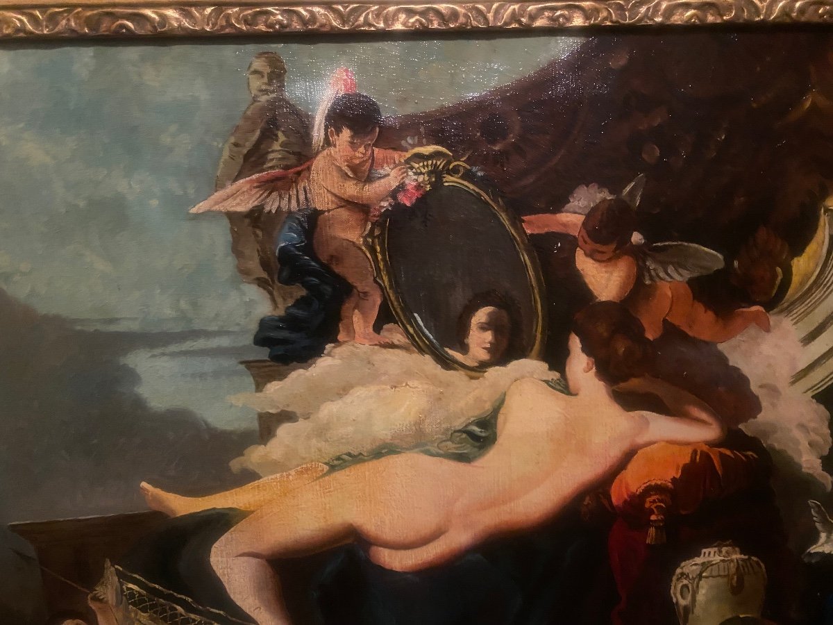  Tableau La Vénus Au Miroir" Grande Huile Sur Toile  Bien Encadrée De Style Baroque ,fin XIXème-photo-4