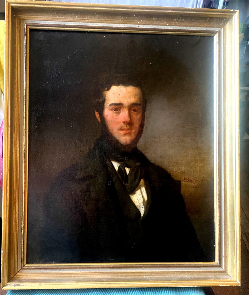 Beautiful Portrait Of A Young Man Louis Philippe. Oil/canvas Framed Signed V A.. Dartiguenave 1849