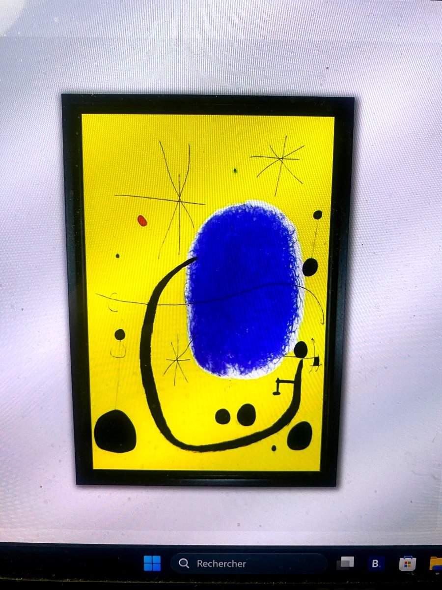 Grande Peinture Fond Jaune Monogrammée G.R. Datée 86 , Ecole De Miro, Acrylique Sur Toile, Enc.-photo-1