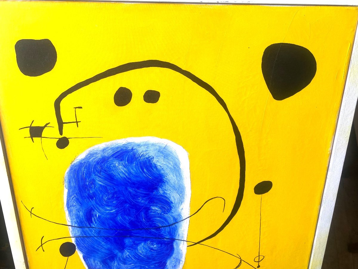 Grande Peinture Fond Jaune Monogrammée G.R. Datée 86 , Ecole De Miro, Acrylique Sur Toile, Enc.-photo-7