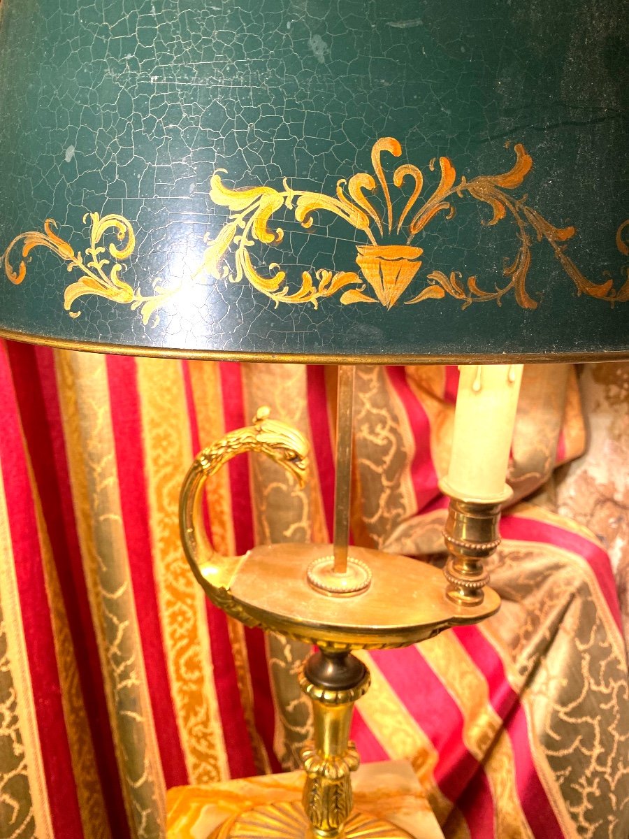 Cossue Gilt Bronze Desk Lamp Painted Sheet Metal Lampshade In Antique Oil Lamp Style 20th Century-photo-3