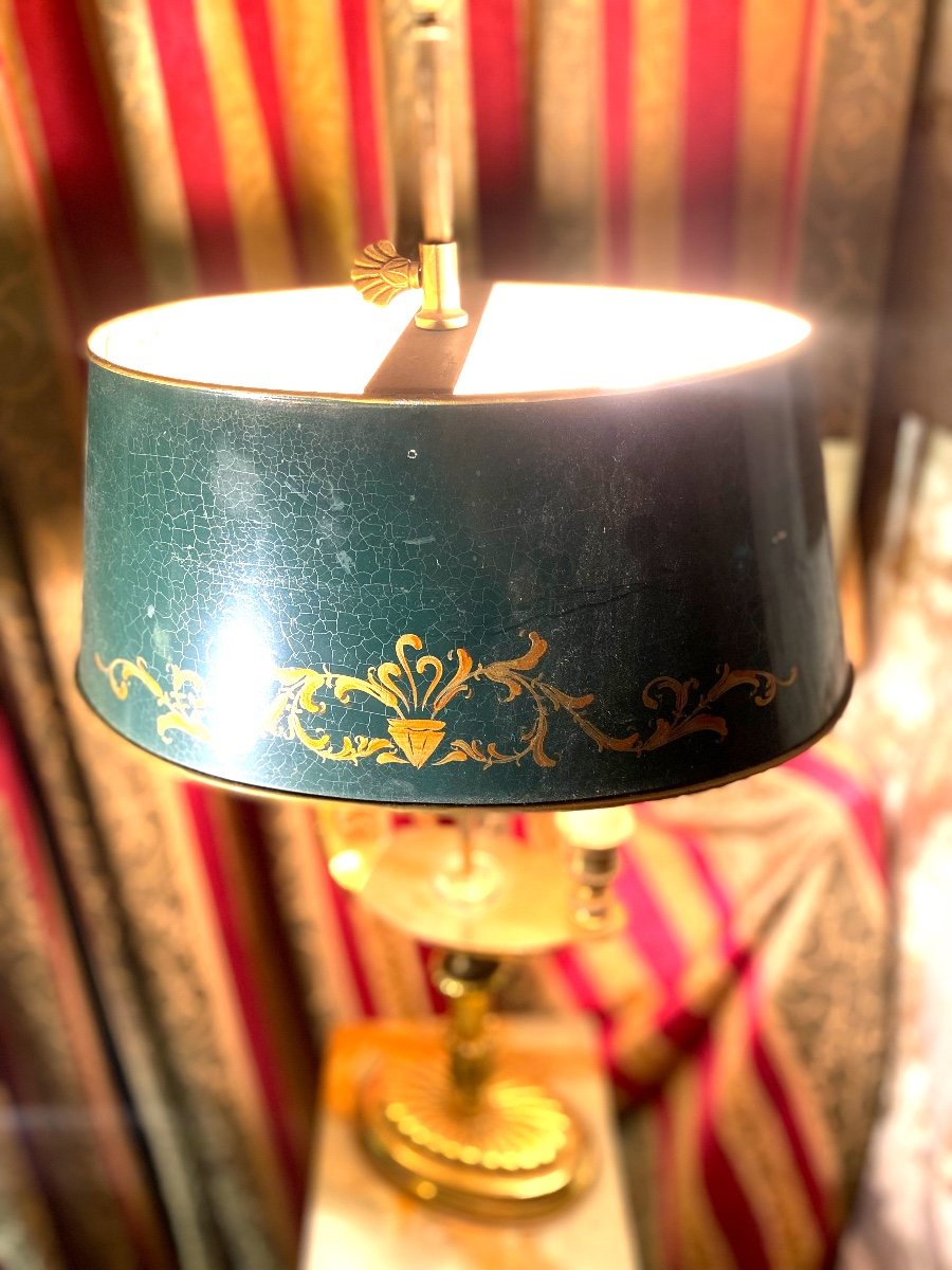 Cossue Gilt Bronze Desk Lamp Painted Sheet Metal Lampshade In Antique Oil Lamp Style 20th Century-photo-2