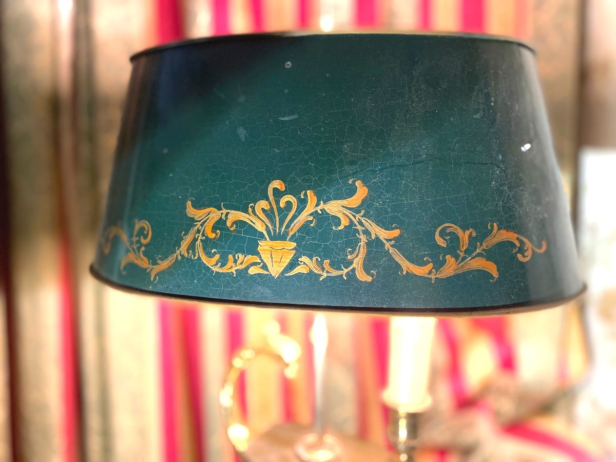 Cossue Gilt Bronze Desk Lamp Painted Sheet Metal Lampshade In Antique Oil Lamp Style 20th Century-photo-6