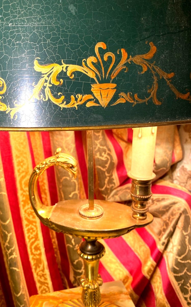 Cossue Gilt Bronze Desk Lamp Painted Sheet Metal Lampshade In Antique Oil Lamp Style 20th Century-photo-7