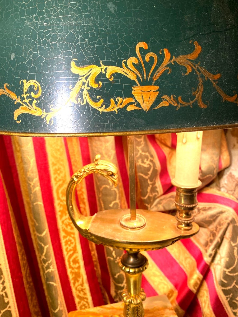 Cossue Gilt Bronze Desk Lamp Painted Sheet Metal Lampshade In Antique Oil Lamp Style 20th Century-photo-8