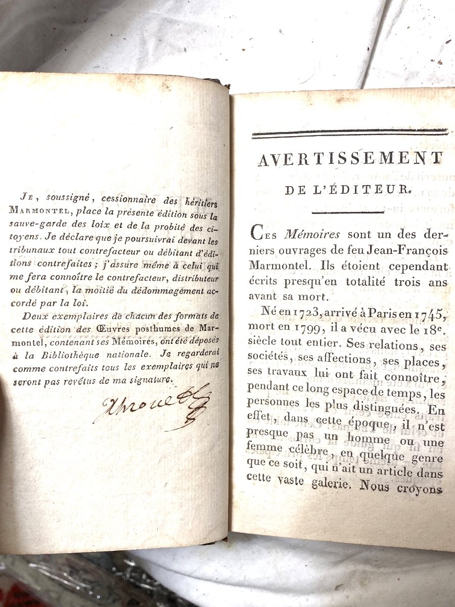 Complete Memoirs Of The Posthumous Works Of Marmontel In Four Volumes In 12. In Paris, Year XIII-photo-2