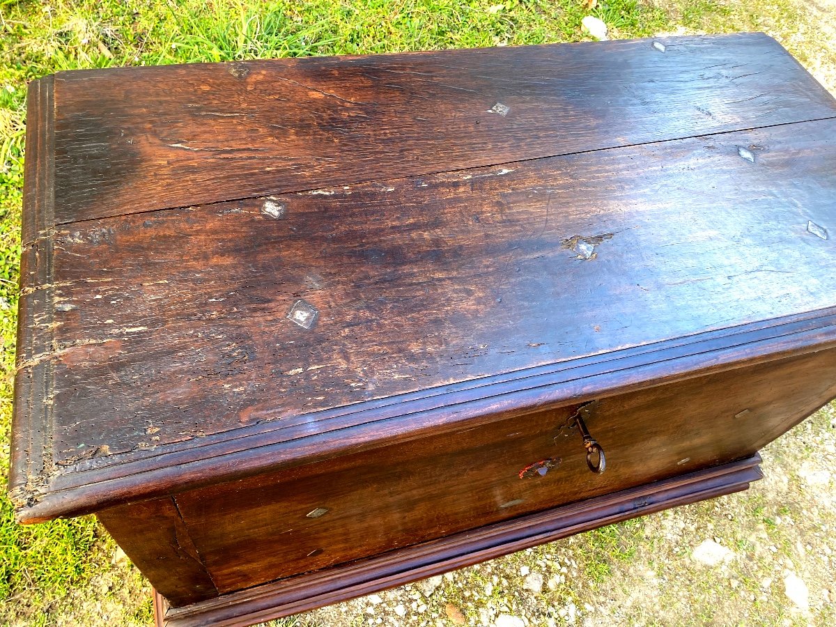 17th Century Walnut Corridor Chest From A Chateau Near Pau Of Small Size Lockable-photo-2