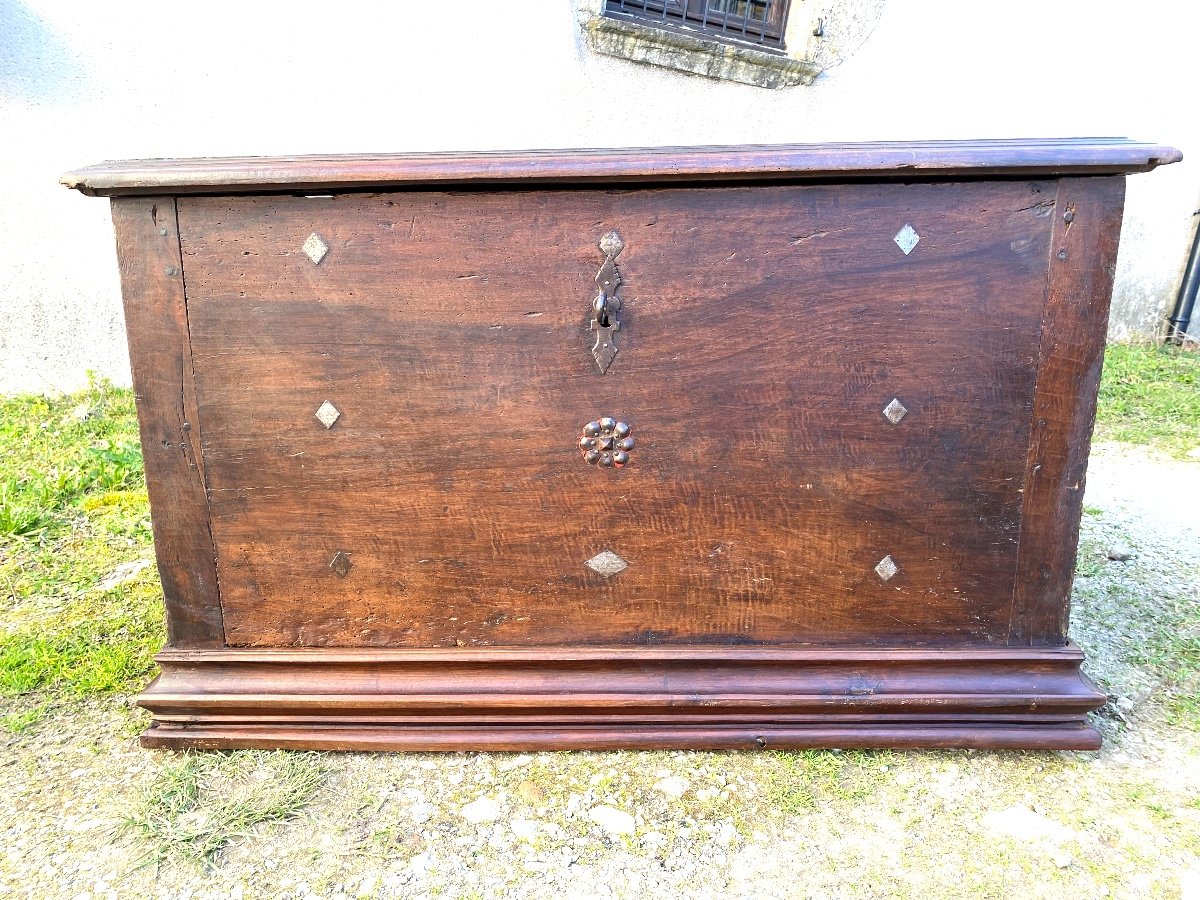 17th Century Walnut Corridor Chest From A Chateau Near Pau Of Small Size Lockable