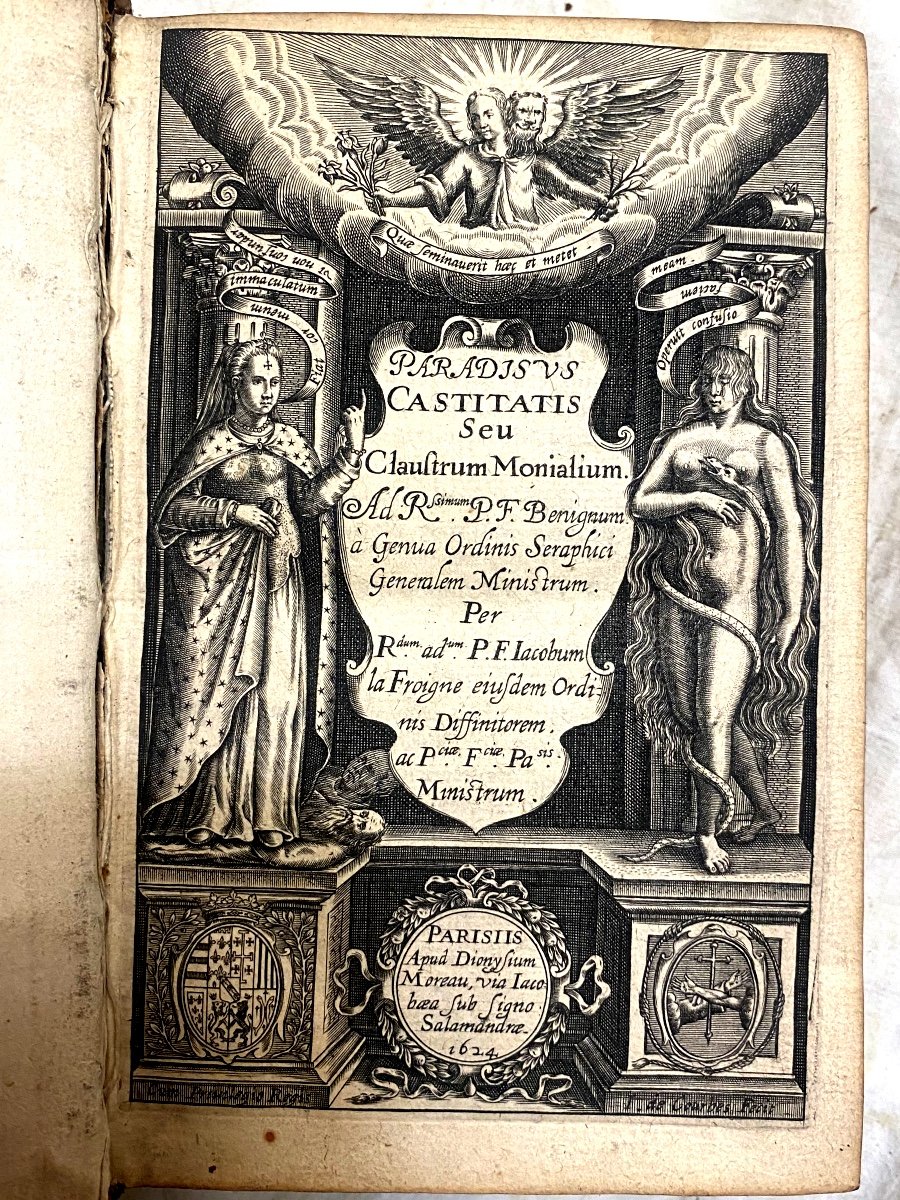 Strong Volume With Moroccan Arms: "paradisus Castitatis Seu Claustrum Monialium" Parisiis 1624 -photo-4