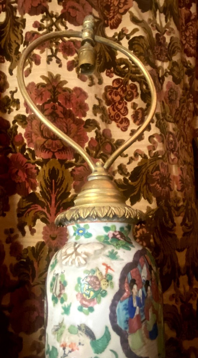 Lamp Base Composed Of A Late 18th Century Vase In Canton Porcelain And Gilded Bronzes With Lyre-photo-4