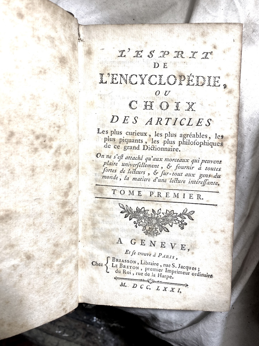  Série: "l'esprit De l'Encyclopédie ", Ou Choix Des Articles ,  5 Volumes In 12 . A Genève 1771-photo-3